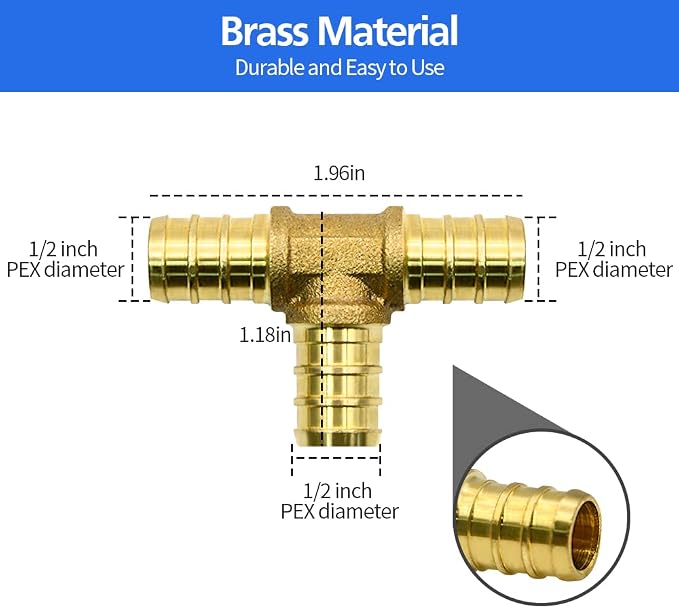 15pcs 1/2" PEX Fittings, Elbow TEE Straight Couplings Set, PEX Brass Crimp - Image 4
