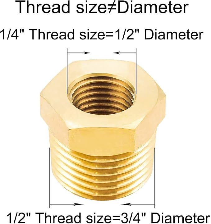 Joywayus 5Pcs Brass Reducing Hex Bushing 1/2" NPT Male to 1/4" NPT Female | - Image 2
