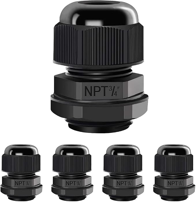5 Pack NPT 3/4" Cable Glands Waterproof Adjustable 12.5-18mm Cable Connectors by LeMotech