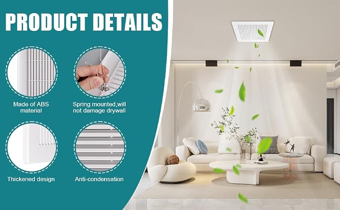 2-Pack 12" BP90 Spring Bathroom Exhaust Fan Cover 12-1/4" x12" Vent Cover - Image 9