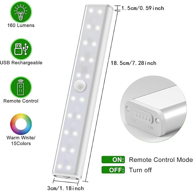 48 LED Under Cabinet Lighting Wireless, 15 Colors Changeable Rechargeable RGB - Image 4