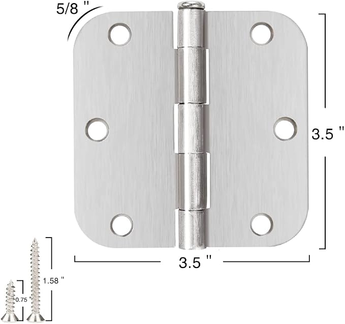 Interior Door Hinges Brushed Nickel 3 Pack Rounded Bedroom Door Hinge Satin - Image 2