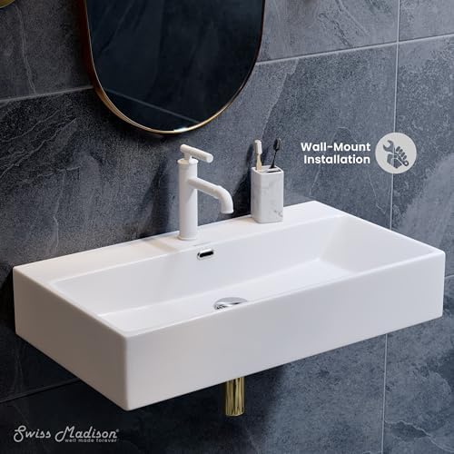 Claire 30" Rectangle Wall Mount Bathroom Sink in Glossy White - Image 5