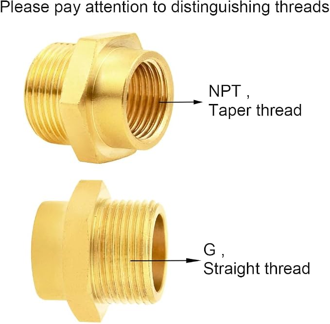 Joywayus 1/2" NPT Thread Female × 3/4" G Thread Male Brass Pipe Fitting Adapter - Image 4