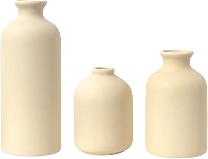Small Ceramic Vase Set of 3, Modern Boho Farmhouse Flowers Vases | Decorative by Veklray