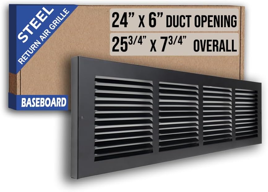 Fits 24x6 Duct Opening | Steel Baseboard Return Air Grille by Handua | Vent by Handua