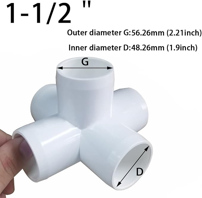 1-1/2“ Tee PVC Fitting 5 Way Elbow Connector, Furniture Grade 90 Degree Elbow - Image 2
