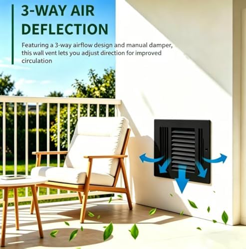 12x6 Inch Duct Opening Ceiling Register, 3-Way Steel Sidewall Air Vent Grille - Image 5