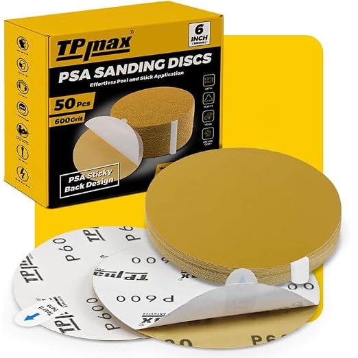 6-Inch 600-Grit Gold PSA Sanding Discs, 50 Pack – Pro-Grade Self-Adhesive by TPmax