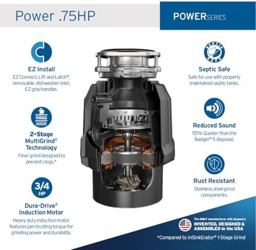 InSinkErator Power .75HP, 3/4 HP Garbage Disposal, Power Series EZ Connect - Image 2