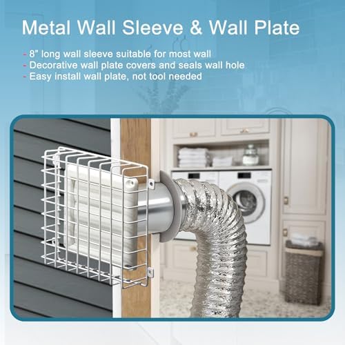 Dryer Vent Kit 4 Inch with Metal Bird Guard, Wall Sleeve & Wall Plate, Hose - Image 3