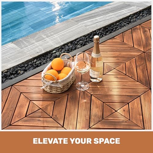 10 PCS Interlocking Deck Tiles, Diagonal Pattern 12"x12" Acacia Wood Outdoor - Image 3