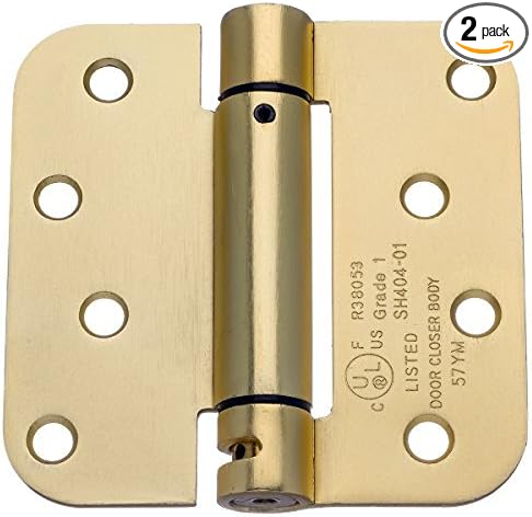 Dynasty 4" Spring Door Hinge, 5/8" Radius, Satin Brass, 5/8" Radius Corners by DynastyHardware