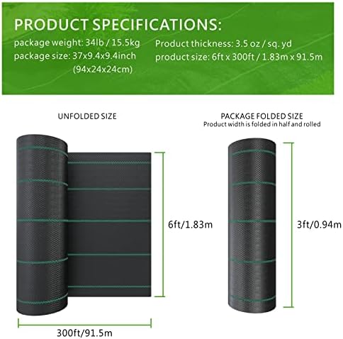 6ft x 300ft Weed Barrier Landscape Fabric, 3.5oz Heavy Duty Woven Ground Cover - Image 6