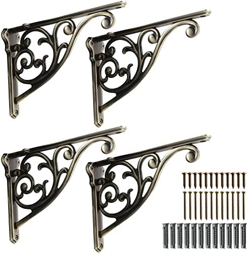 Shelf Brackets 10 Inch 4 Pack Heavy Duty Brushed Antique Brass Wall Bracket by khtumeware