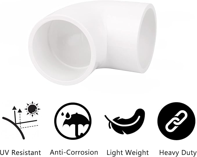 6Pack 1-1/2" 90 Degree Elbow PVC Pipe Fittings 2 Way Right Angle PVC Pipe - Image 3