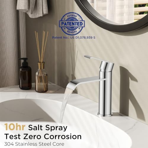 FORIOUS Waterfall Bathroom Faucet Single Hole Chrome 2 Pack - Image 2