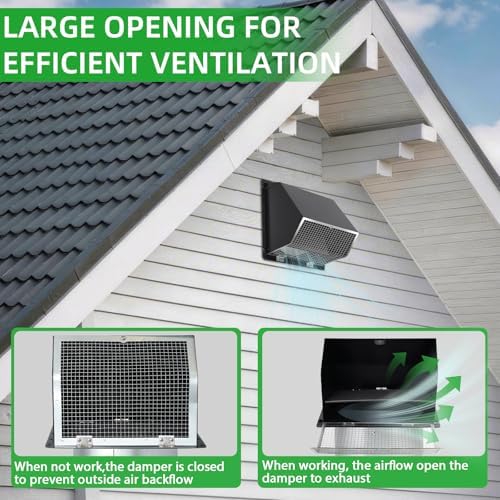 10 Inch Hooded Wall Vent with Screen and Damper, Outdoor Wall Exhaust Vent - Image 3