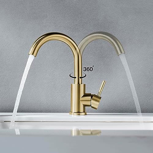 Wet Bar Sink Faucet Single Hole Brushed Gold, Modern Single Handle Bathroom - Image 5
