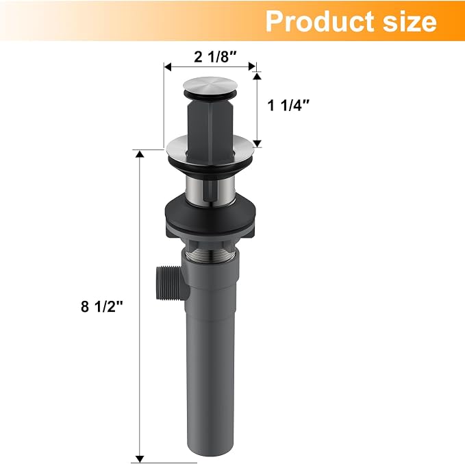 Pop-Up Sink Drain Stopper with Lift Rod and Overflow, Chrome Finish - Image 8