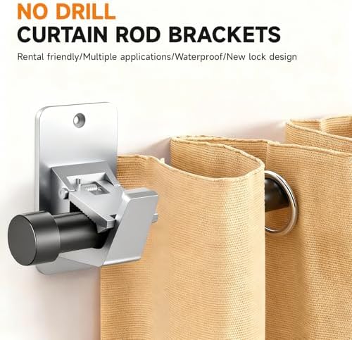 Universal Curtain Rod Holders, No Drill Curtain Rod Brackets, Self Adhesive - Image 3