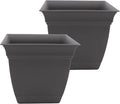 The HC Companies Eclipse Square Planter Pot, 10 Inch, Warm Gray, Attached Saucer by TheHCCompanies