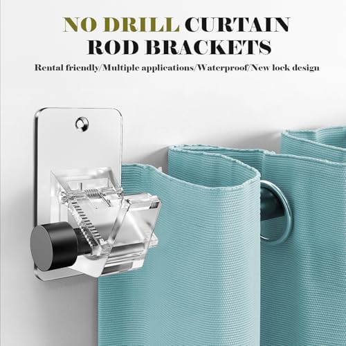 No Drill Curtain Rod Brackets, Universal Curtain Rod Holder, 4 Pack Self - Image 3