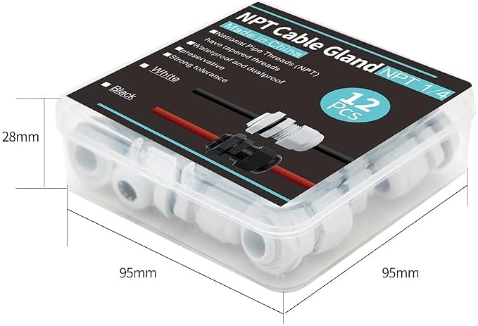 12-Pack 1/4" NPT Cable Glands, IP68 Waterproof Nylon PA66 Strain Relief Cord - Image 3