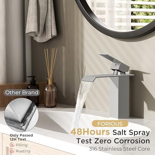 FORIOUS Bathroom Faucet 1 Hole Single Handle Vanity Faucets Brushed Nickel - Image 6