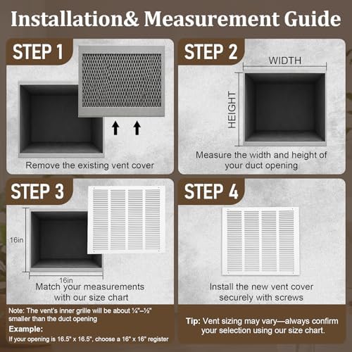 16x16 Steel Return Air Grille, Fits 16"W x 16"H Duct Opening - Image 5