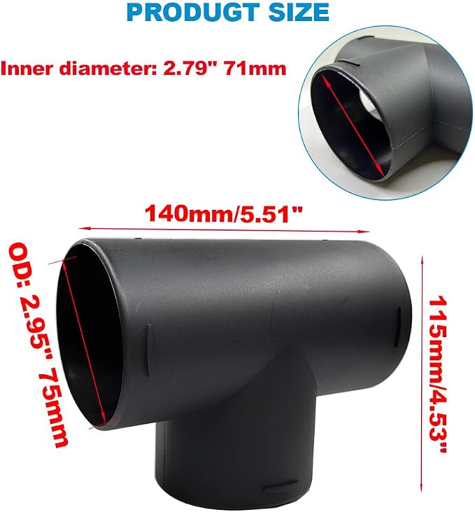 75mm Car Heater Warm 3 Way Air Ducting Pipe, Universal T Shape Outlet Connector - Image 4