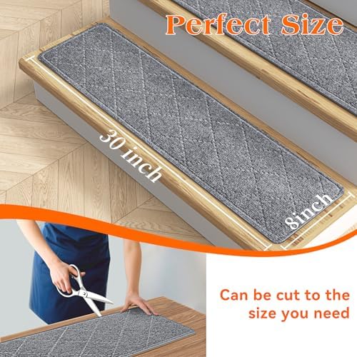Stair Treads for Wooden Steps 18 PCS, Non Slip Stair Rugs Grey - Image 3