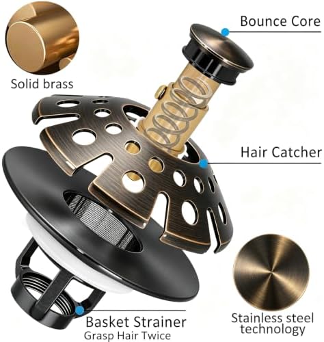 AzWzz Bathroom Sink Drain Strainer, 3 in 1 Pop Up Bathroom Sink Stopper - Image 6
