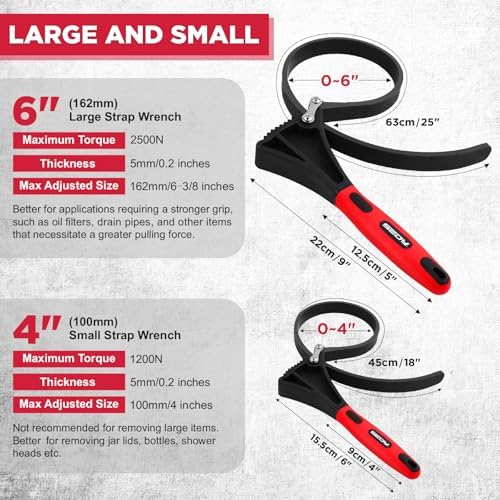 2-Piece Rubber Strap Adjustable Wrench Set Diameter 4" and 6", Oil Filter Pipe - Image 2