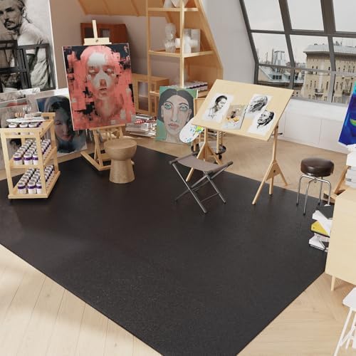 7'×9' Black Floor Mat for Art Studio, PVC Floor Protector by BelleCosy