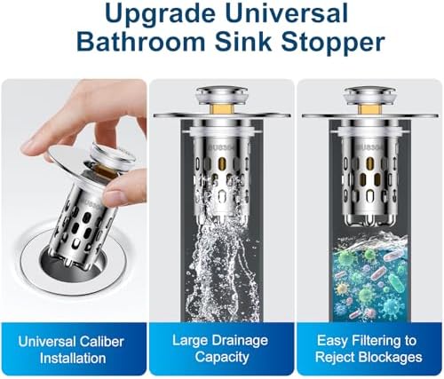 Bathroom Sink Drain Strainer, All Metal Pop-Up Sink Stopper - Image 6