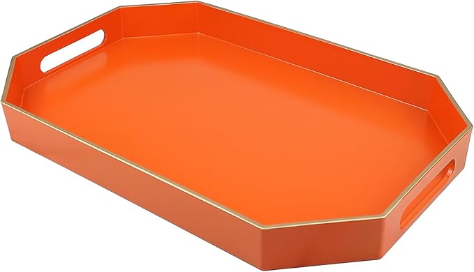 Orange Decorative Tray with Handles, Versatile Serving Tray by Omuriko