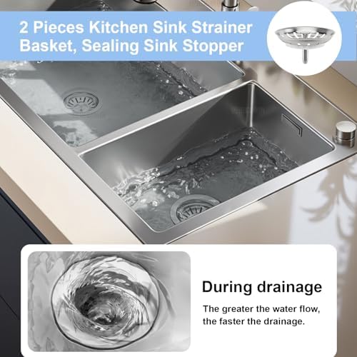 2pcs Kitchen Sink Drain Basket, 3 1/4 '' 304 Stainless Steel Drainage - Image 4