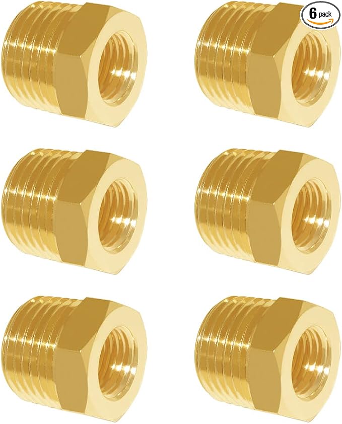 Hooshing 6PCS Brass Reducer Hex Bushing 1/2" NPT Male x 1/8" NPT Female | Heavy by Hooshing