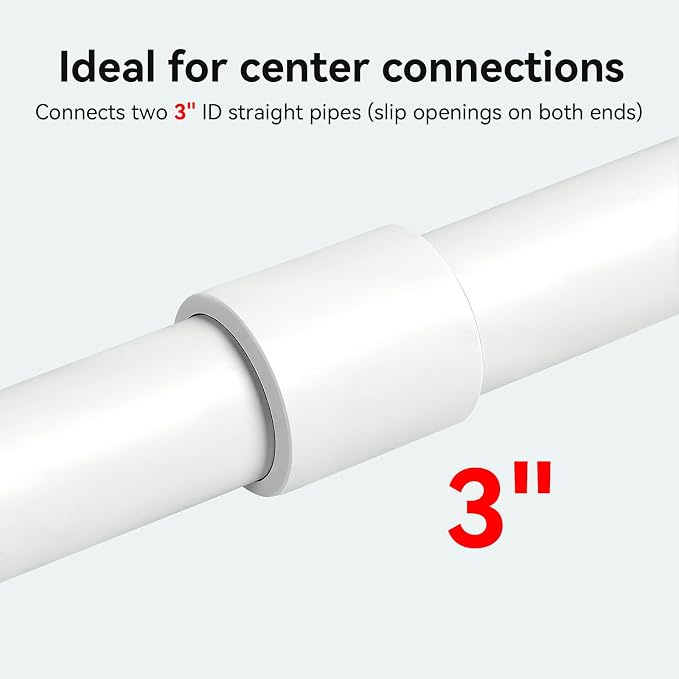 1Pack 3 Inch White PVC Pipe Coupling, Socket x Socket, Schedule 40 Heavy Duty - Image 3