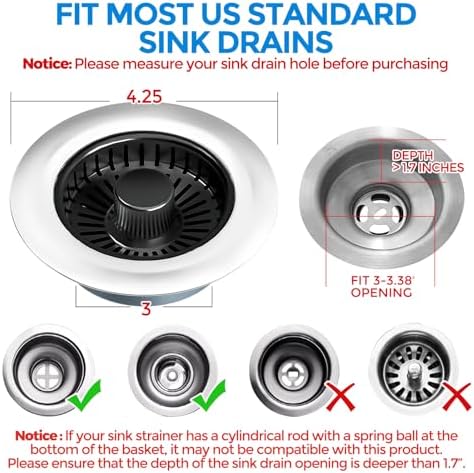 zaa 3 in 1 Kitchen Sink Drain Strainer Stopper Removable Basket Pop-Up - Image 4