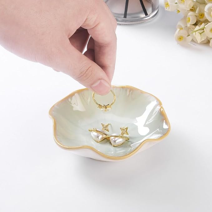 JAMEND CLXP 2PCS Lotus Leaf Shape Ring Holder Dish, Small Key Bowl, Ceramic - Image 4