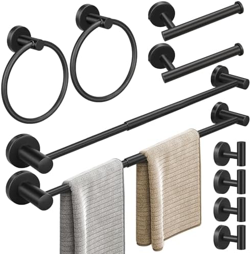 10pcs Matte Black Retractable Bathroom Hardware Set by RUBY.Q