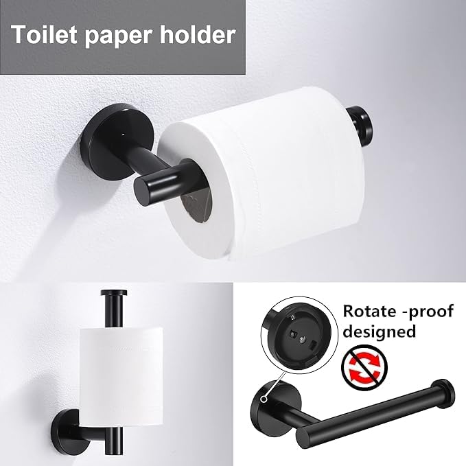 12 Pieces Matte Black Bathroom Hardware Accessories Set Hand Towel Ring 16&23.6 - Image 4