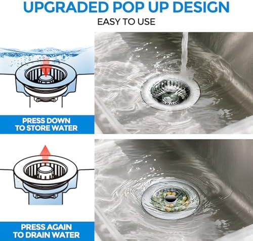 zaa 3 in 1 Kitchen Sink Drain Strainer Stopper Removable Basket Pop-Up - Image 3