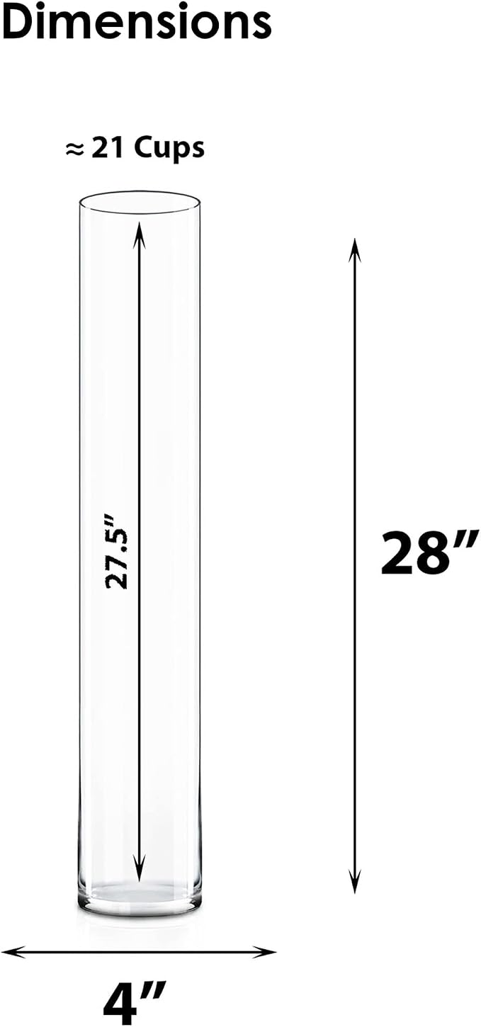 CYS Excel Clear Glass Cylinder Vase | Multiple Size Choices Glass Flower Vase - Image 2