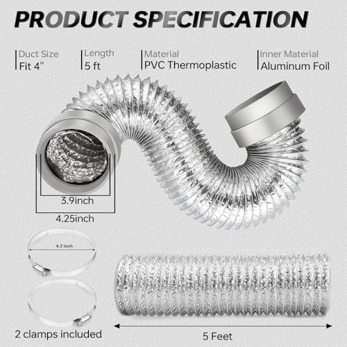 MATEWORK 5FT Dryer Vent Hose 4 Inch, Heavy Duty Aluminum - Image 2