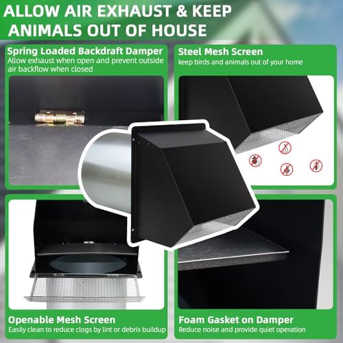 10 Inch Hooded Wall Vent with Screen and Damper, Outdoor Wall Exhaust Vent - Image 4