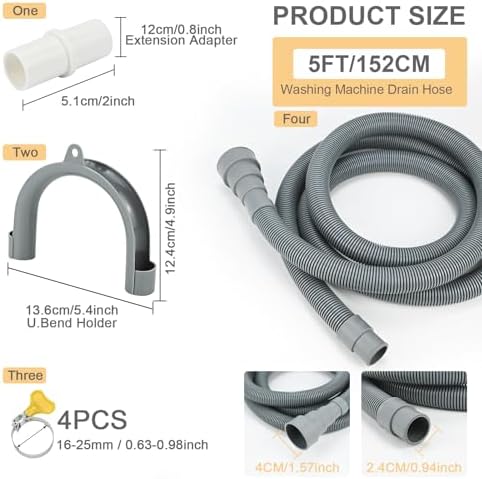 5ft Universal Washing Machine Drain Hose Extension Kit, 7-Piece Set - Image 2