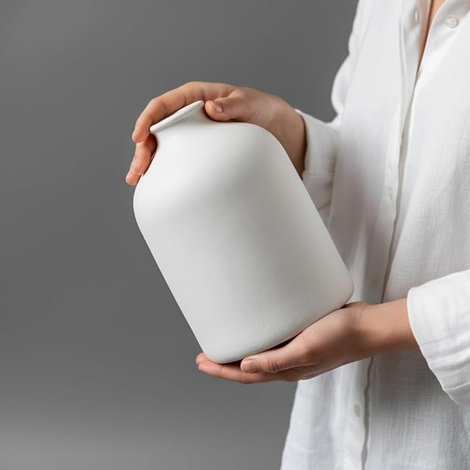 Carrot's Den White Ceramic Vase, Matte Textured Entryway Table Decor | Textured - Image 3